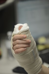 bandaged hand, injured finger and thumb, New York fracture attorneys