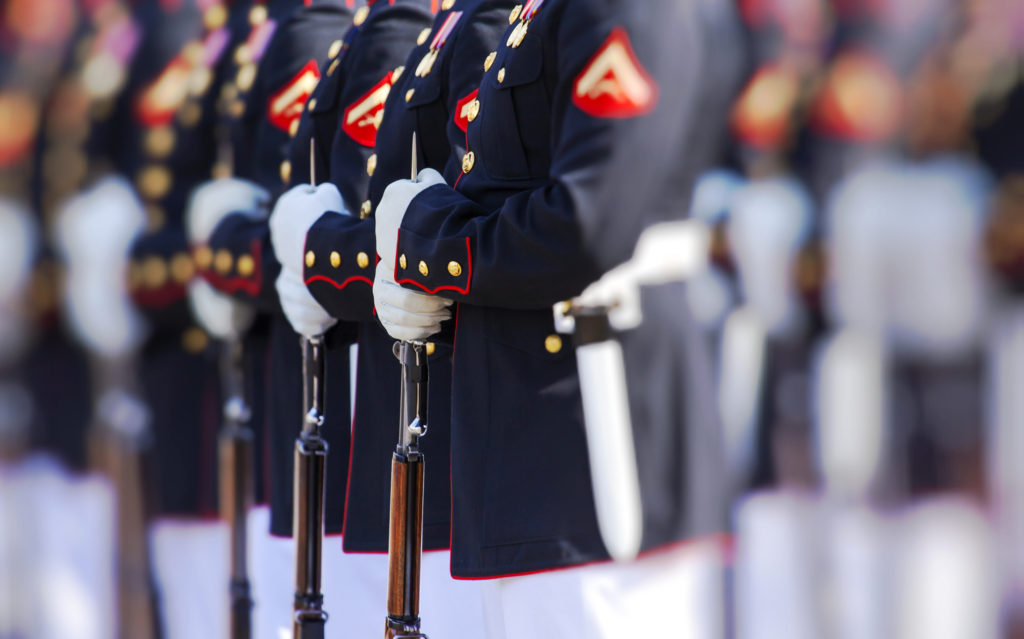 Marines in dress uniforms in formation